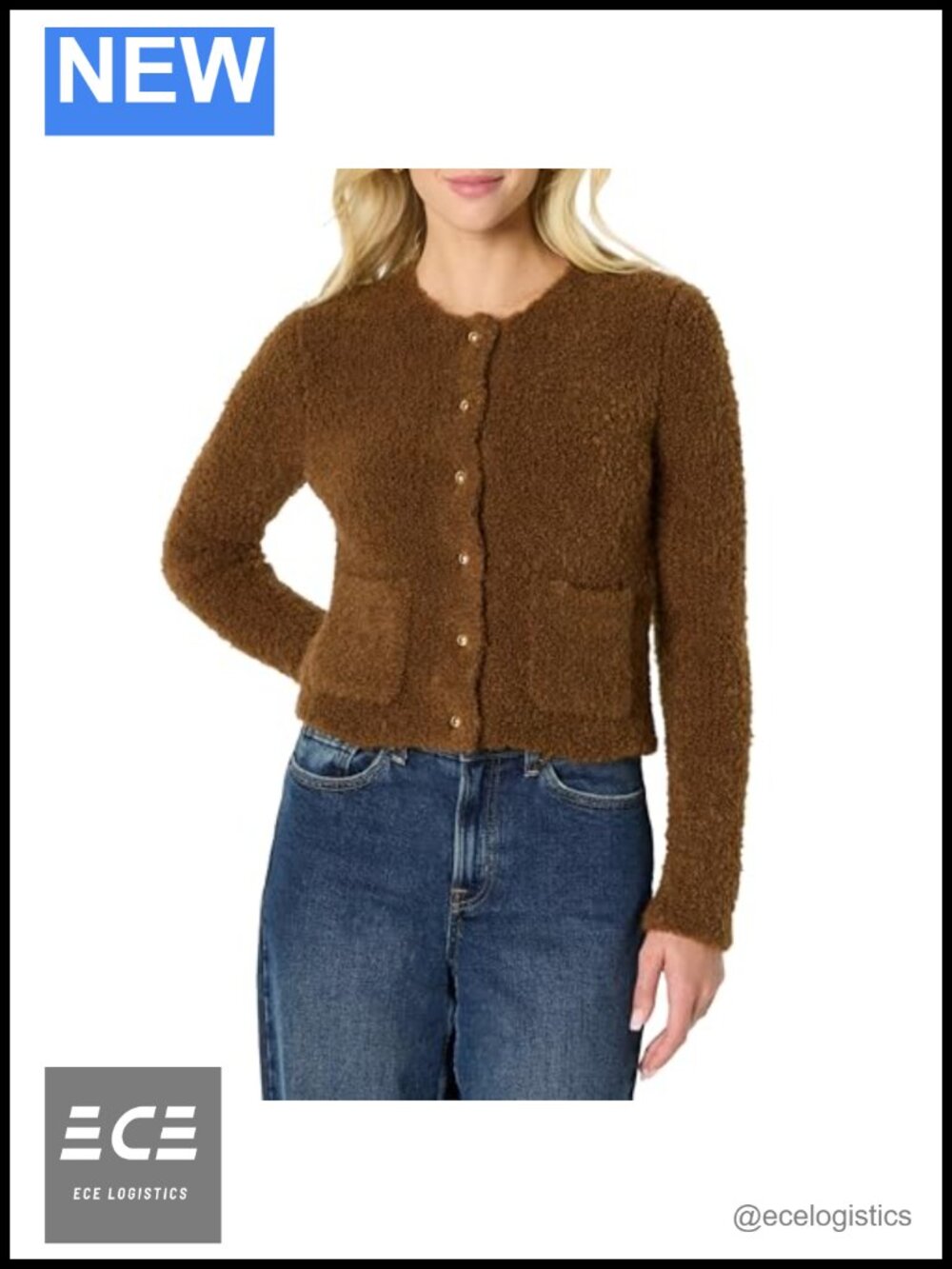Women's Wool Blend Boucle Button-Down Jacket Regular-Fit Sweater Jacket